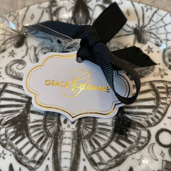 Grace Teaware Fine Porcelain Halloween Appetizer Plates 6" Black White 4pc NEW - Picture 13 of 15